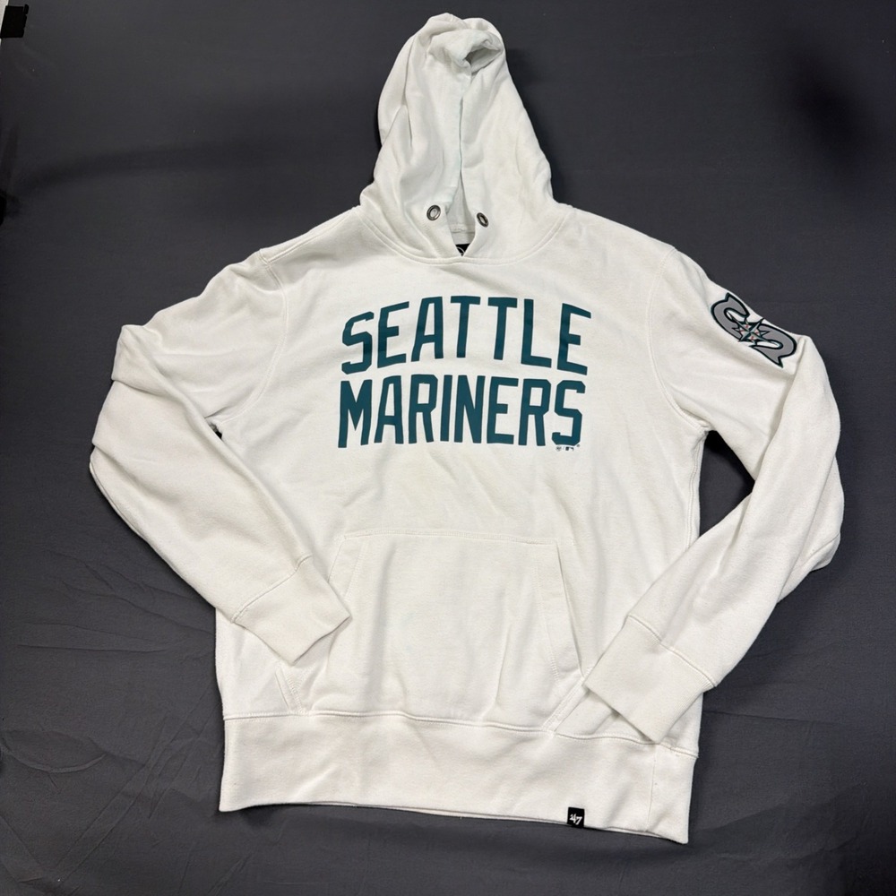 white Seattle Mariners hoodie is a '47 brand Gamebreaker Small